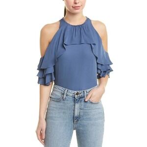 Alice + Olivia Idalla Silk Ruffle Cold Shoulder Top Women's Size Small Coquette